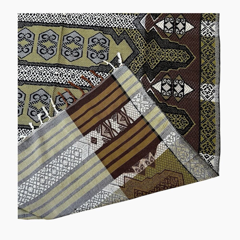 Shawl Wrap Table Cover Woven Textile 77x39 Brown Beige Geometric Pattern Symbols